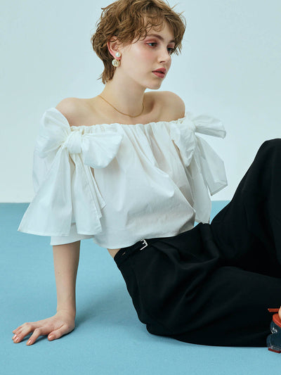 リボンオフショルブラウス